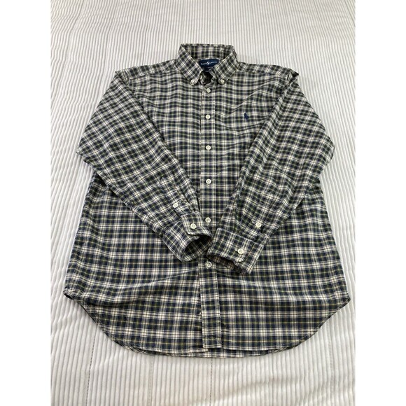 Ralph Lauren Boys L Green Blue Plaid Button Down Oxford Long Sleeve Preppy - Picture 6 of 6